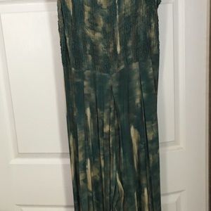 Linda Hurley Jumpsuit, Size 12, green/taupe/gold
